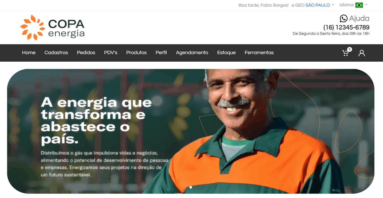 Portal white label desenvolvido para a Copa Energia