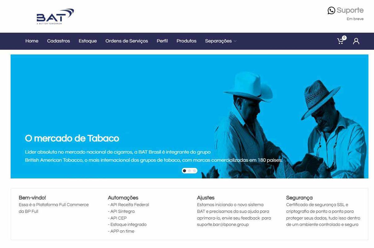 Portal white label desenvolvido para a BAT